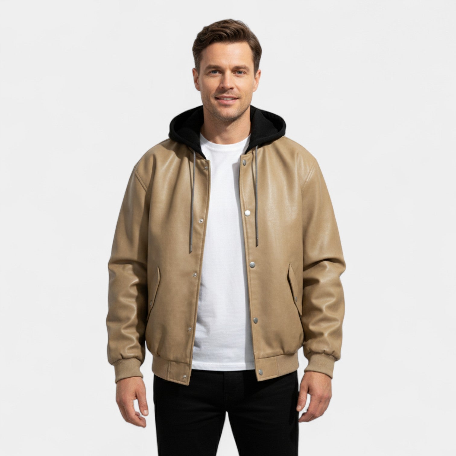 Riche | Blouson Varsity Homme Cuir Rétro – Effet Deux Pièces Moderne