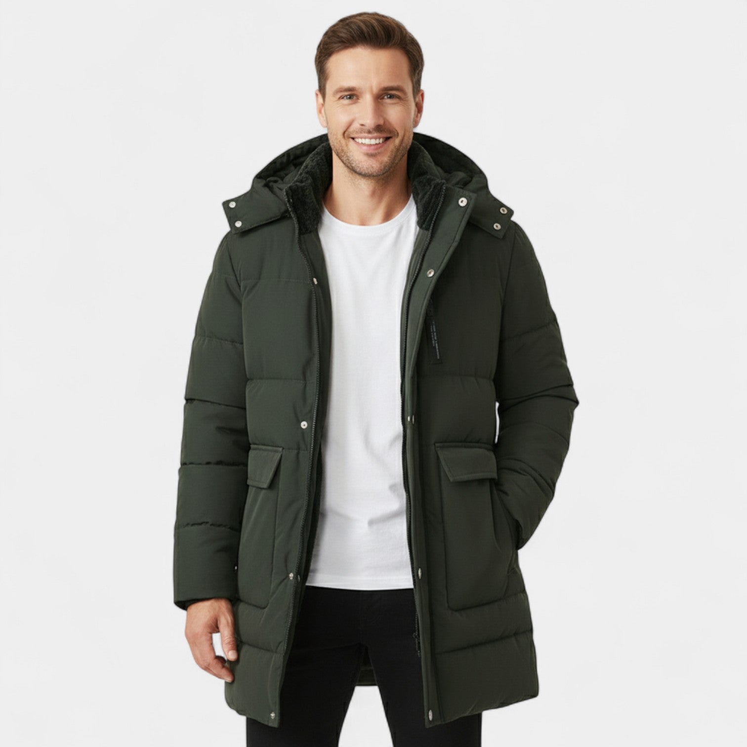 Riche | Manteau long homme en coton doublé polaire