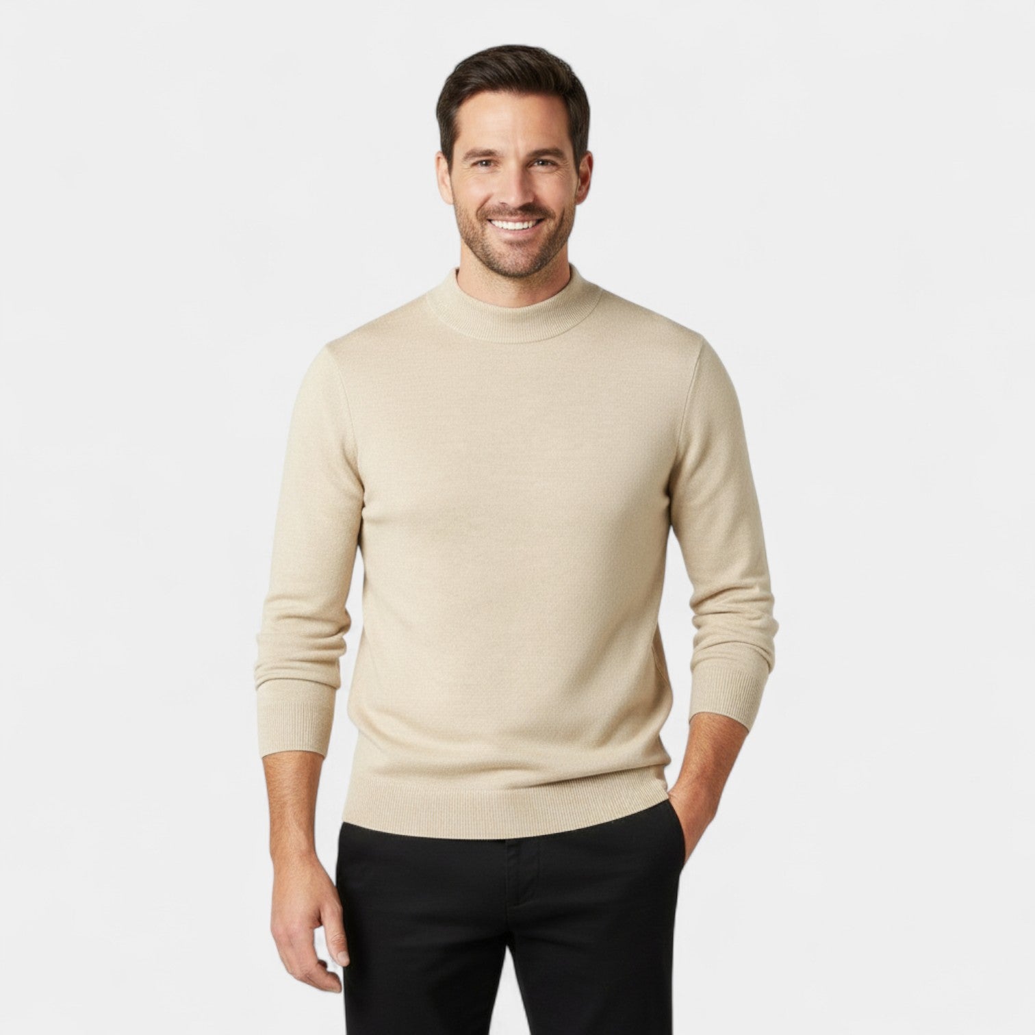Riche | Pull Homme Col Semi-Montant Rond – Coupe Minimaliste et Luxe