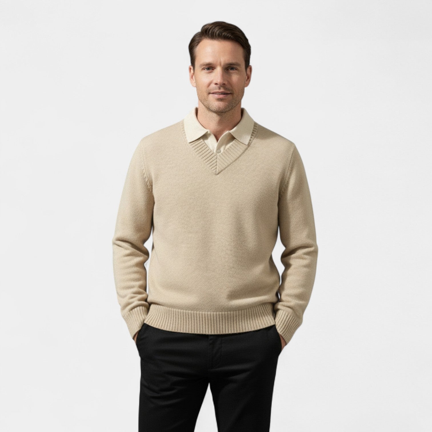 Riche | Pull Homme en Maille Polo – Col V Style Deux Pièces
