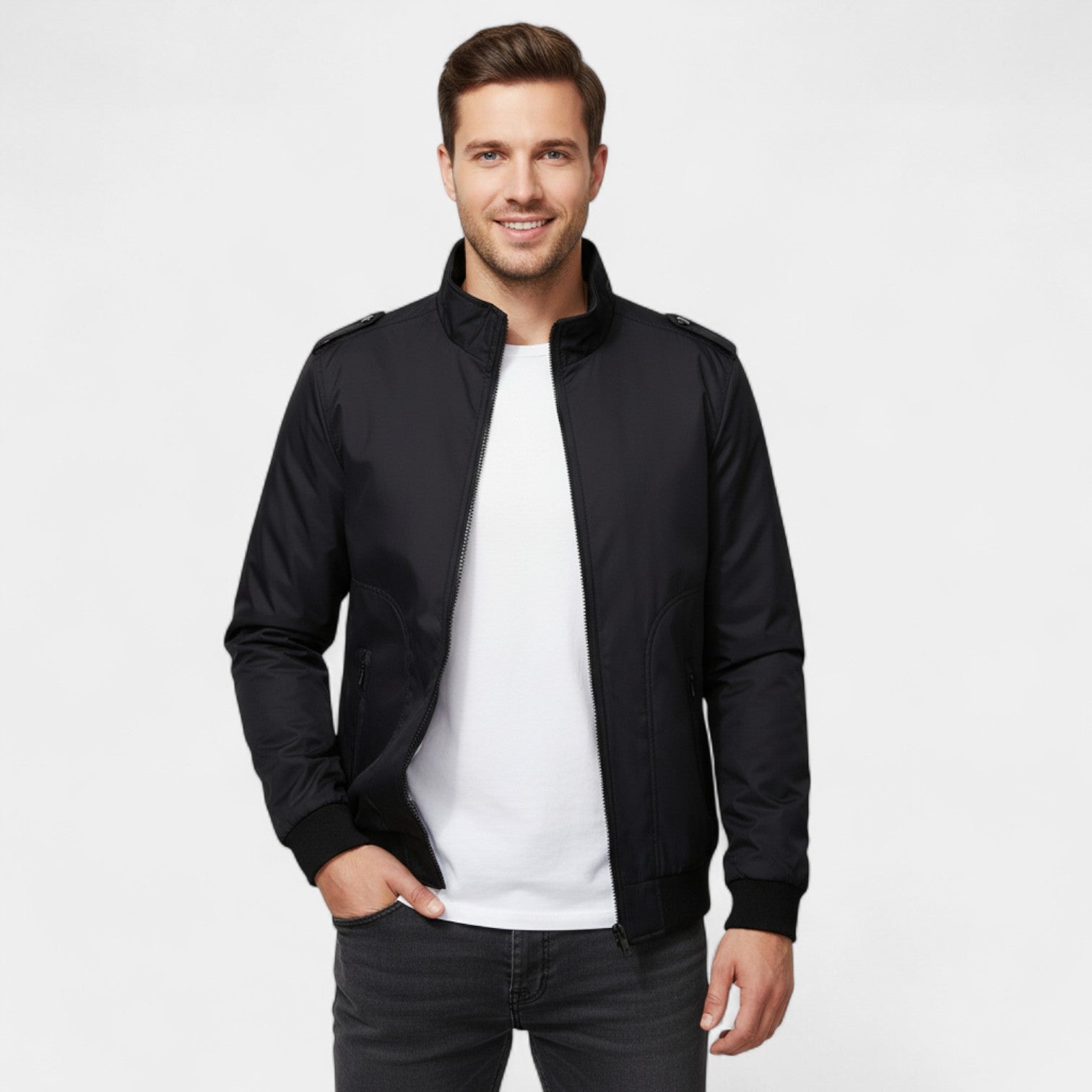 Riche | Veste homme casual couleur unie – coupe slim, raffinée, col montant
