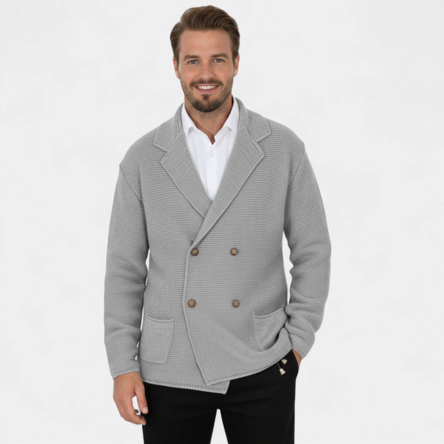 Riche | Cardigan Croisé Homme en Maille – Col à Revers Coupe Tailleur