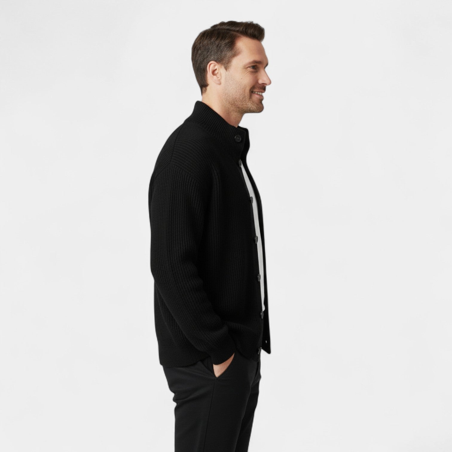 Riche | Cardigan Homme en Laine Col Montant – Coupe Moderne Décontractée