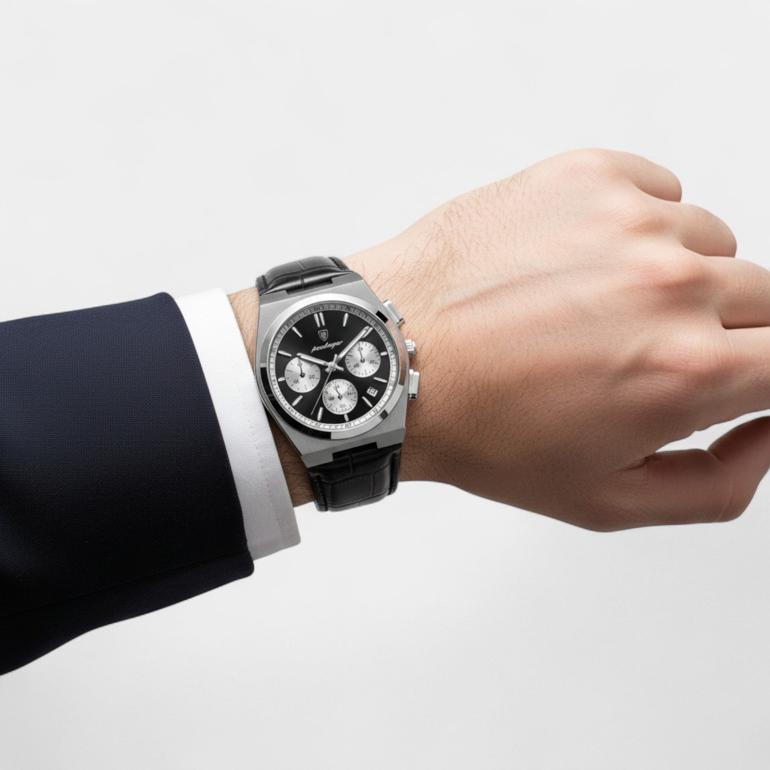 Riche | Montre pour Homme en Cuir Noir – Quartz 41 mm Multi-Fonction