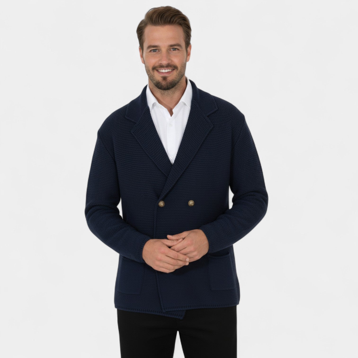 Riche | Cardigan Croisé Homme en Maille – Col à Revers Coupe Tailleur