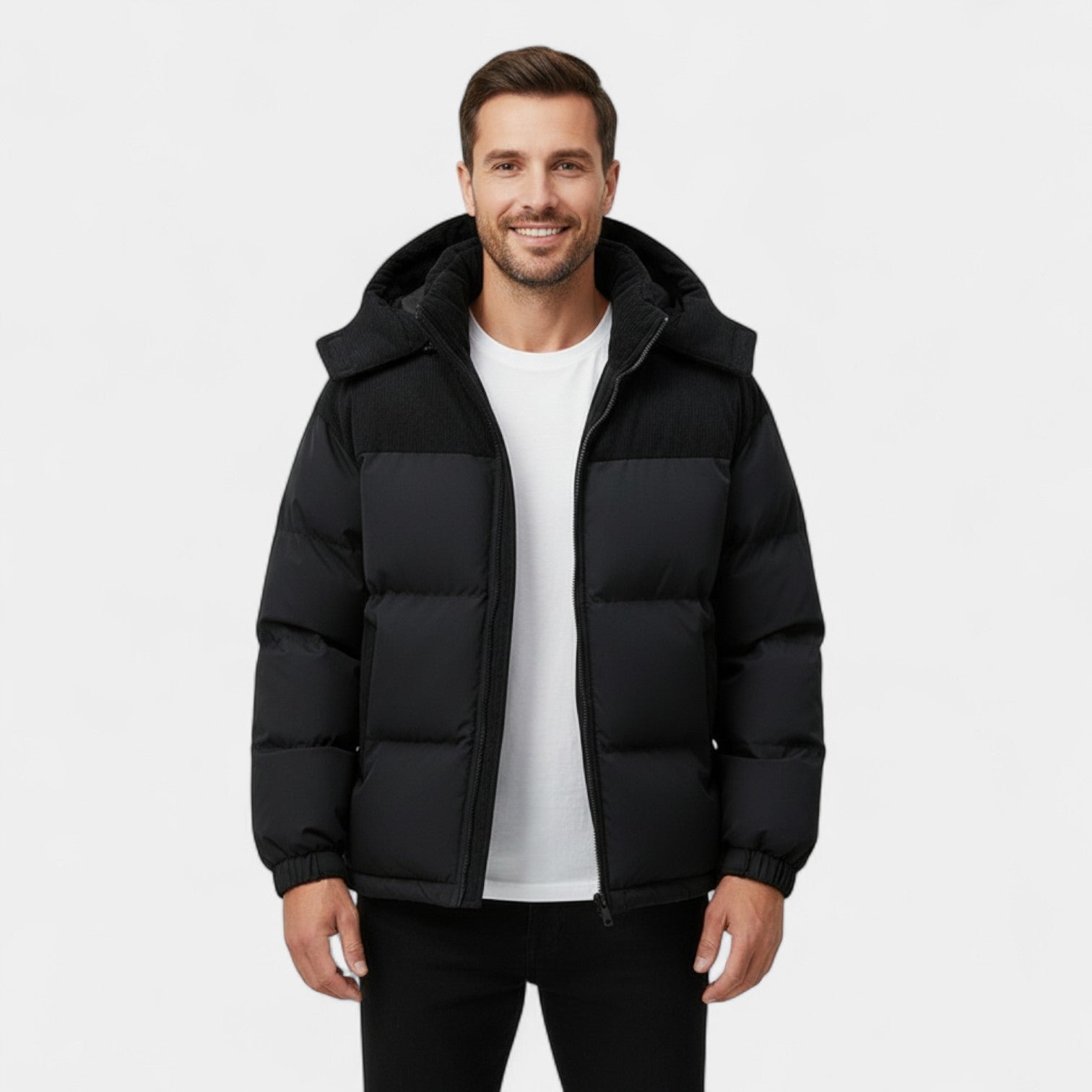 Riche | Doudoune homme à capuche coton amovible – épaissie, raffinée, silhouette hivernale