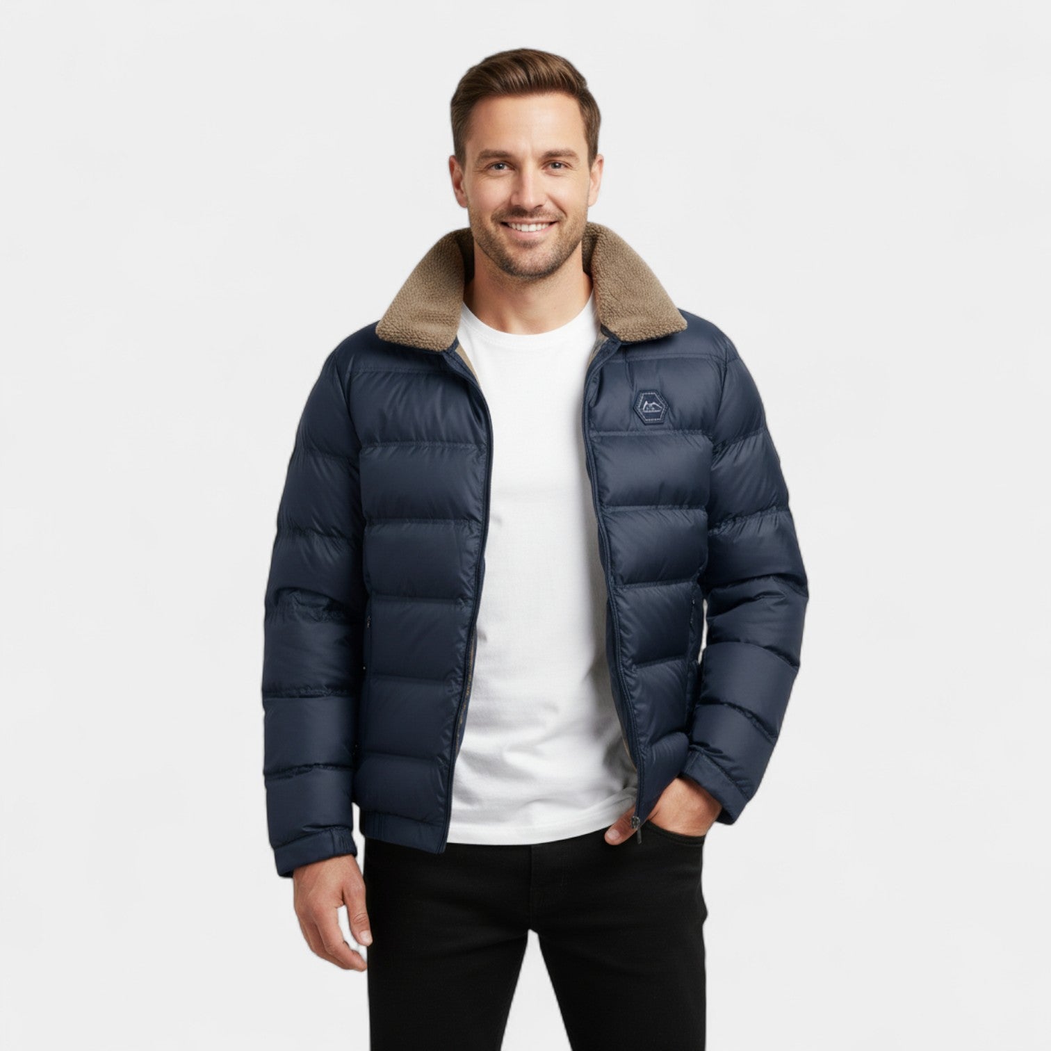 Riche | Doudoune homme col en fourrure isolée – raffinée, chaude, silhouette hivernale