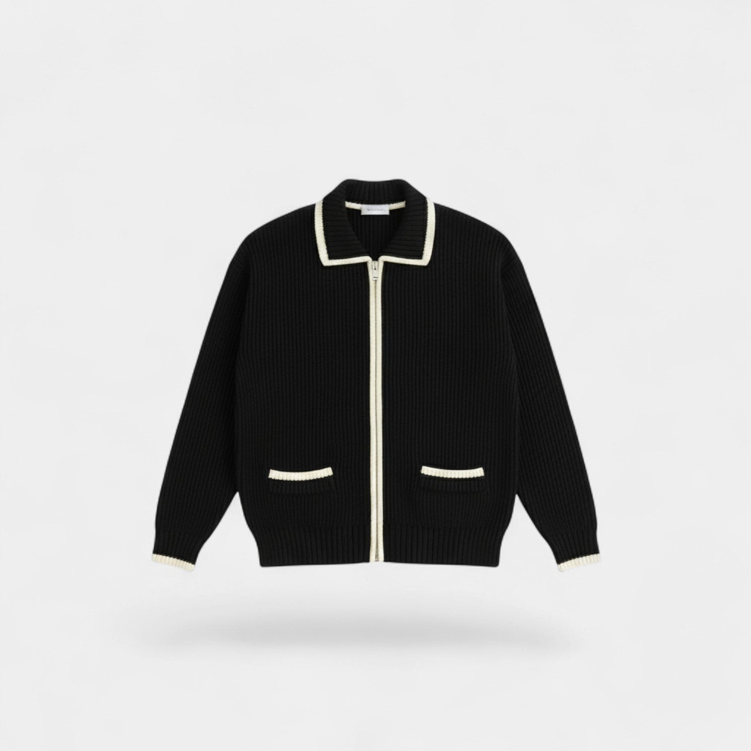 Riche | Cardigan Contrasté Homme en Maille – Col Montant Coupe Moderne