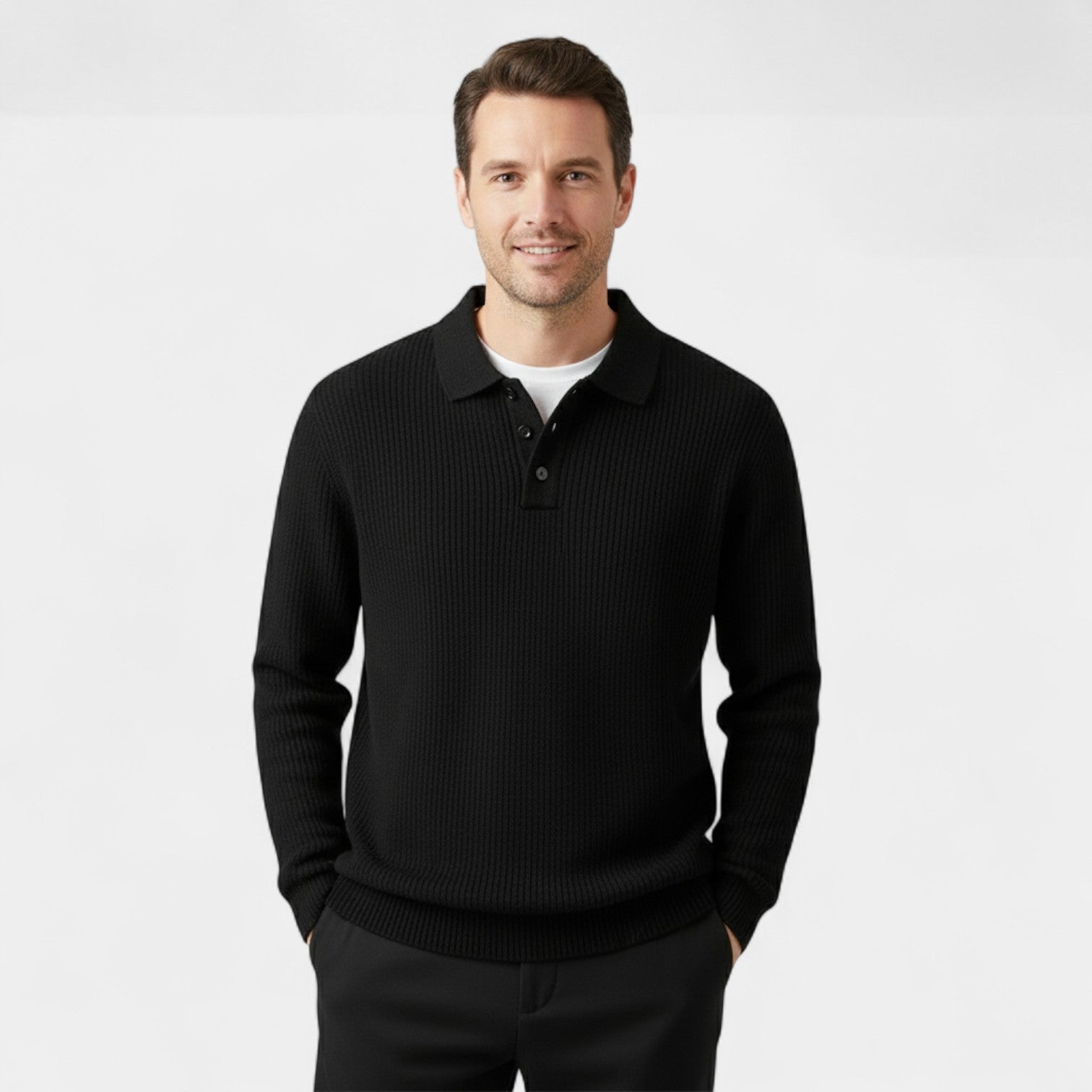 Riche | Polo homme manches longues en maille boutonné – raffiné, ajusté, élégance quotidienne