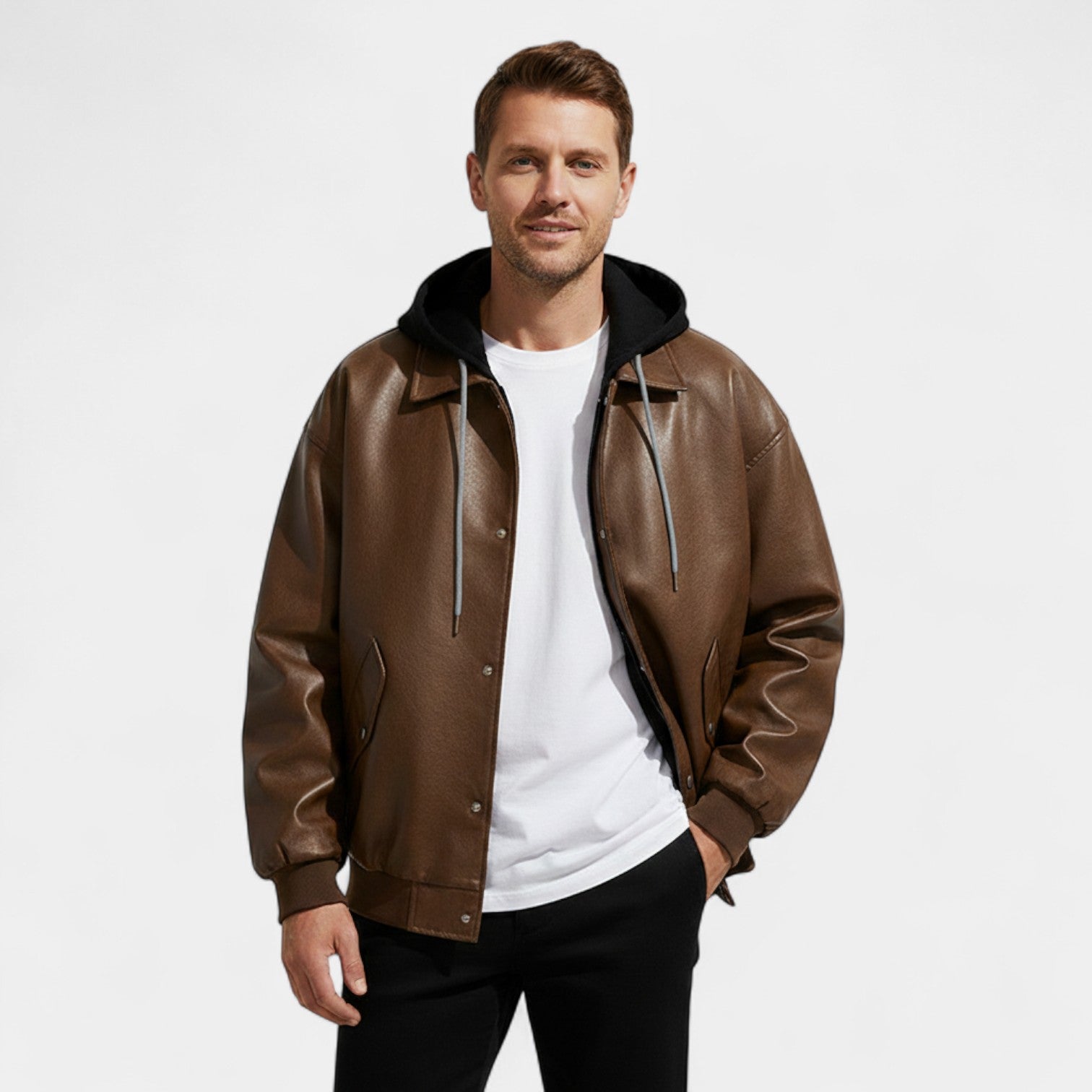 Riche | Blouson Varsity Homme Cuir Rétro – Effet Deux Pièces Moderne