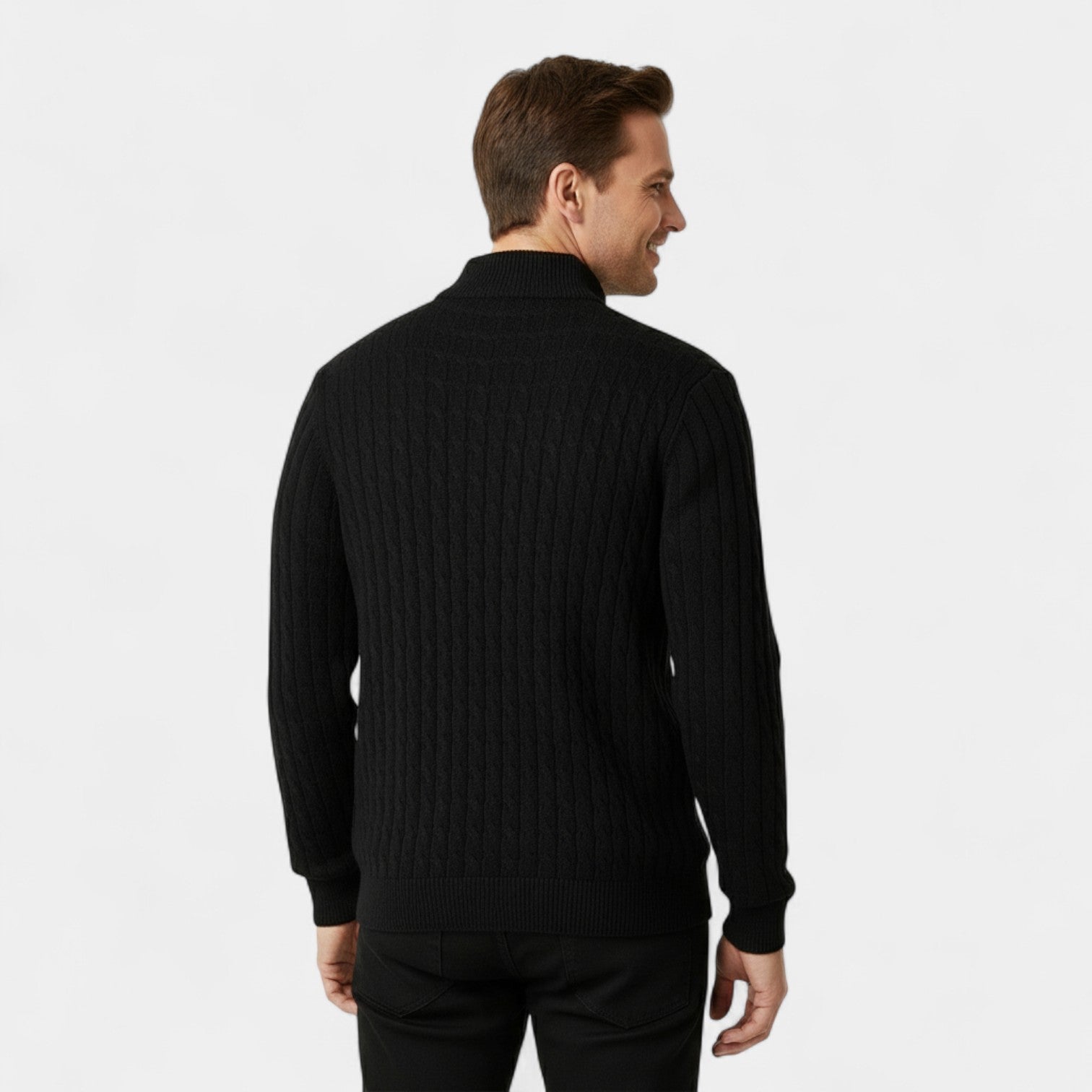 Riche | Cardigan Homme en Laine à Torsades – Jacquard Col Semi-Montant