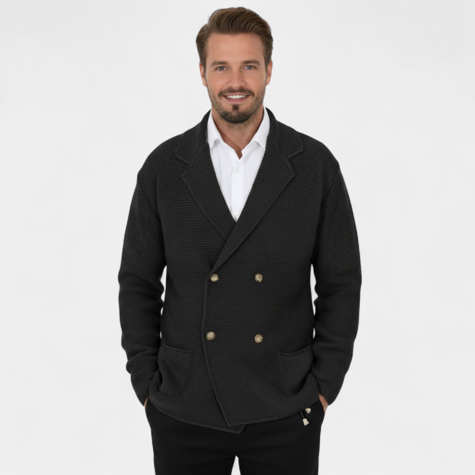 Riche | Cardigan Croisé Homme en Maille – Col à Revers Coupe Tailleur