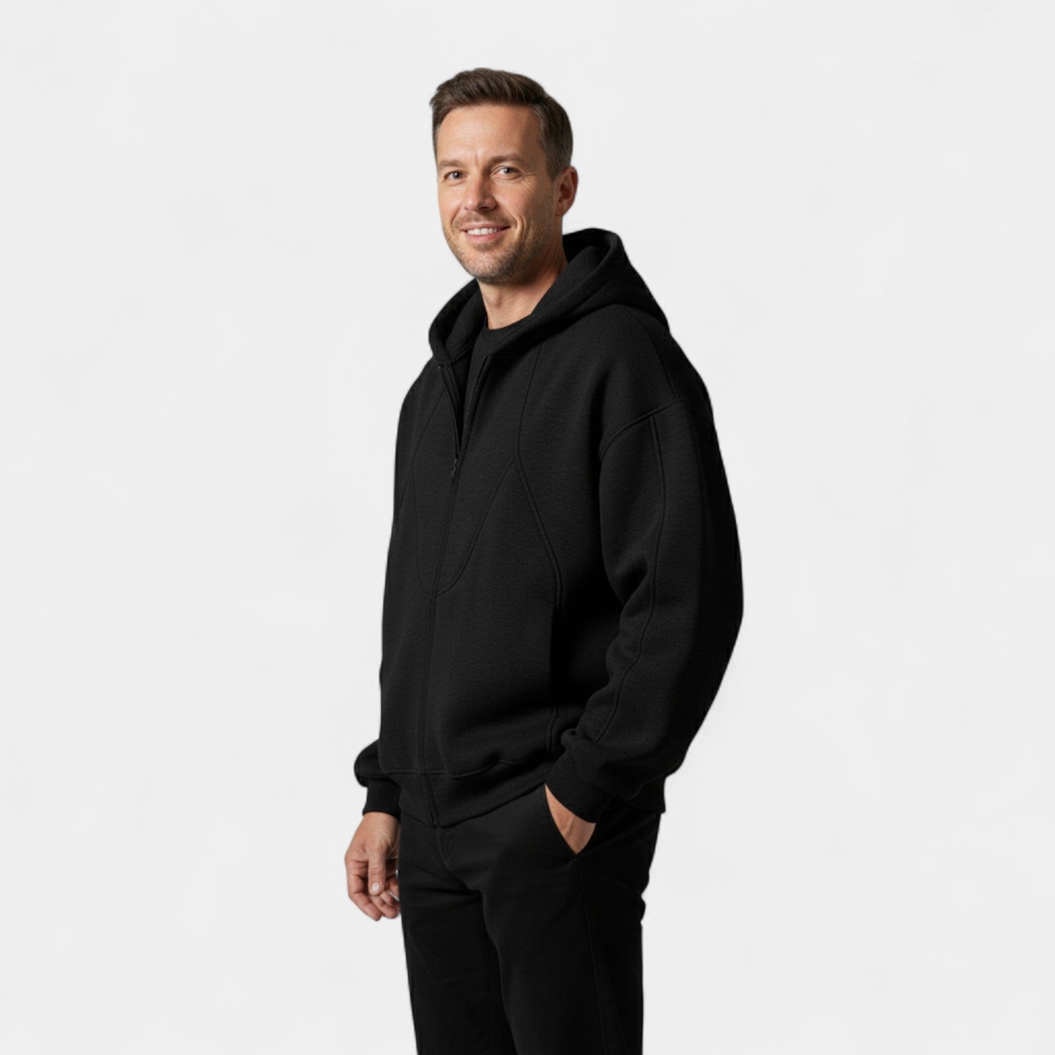 Riche | Cardigan Streetwear à Capuche Homme en Matière Technique – Coupe Urbaine Zippée