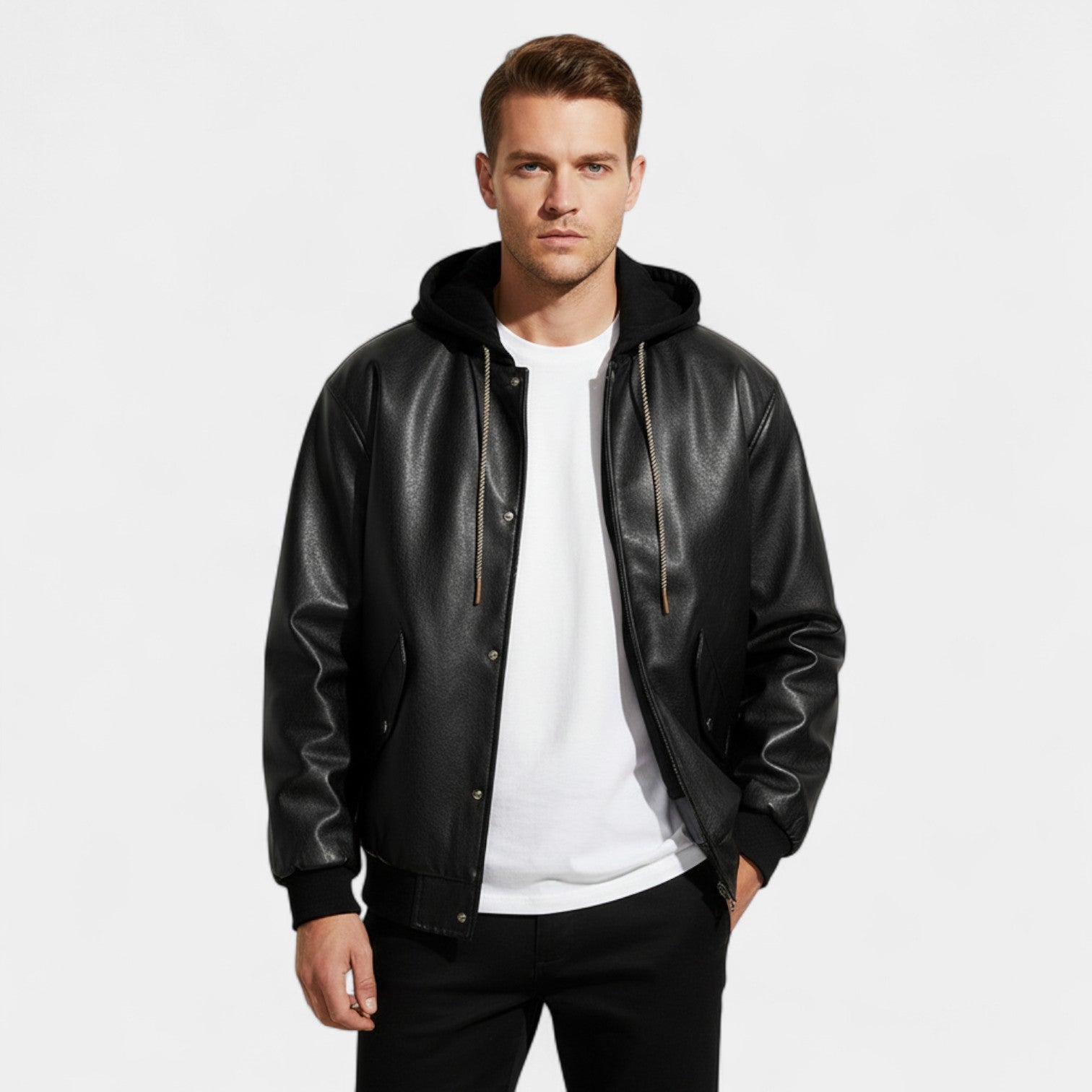 Riche | Blouson Varsity Homme Cuir Rétro – Effet Deux Pièces Moderne