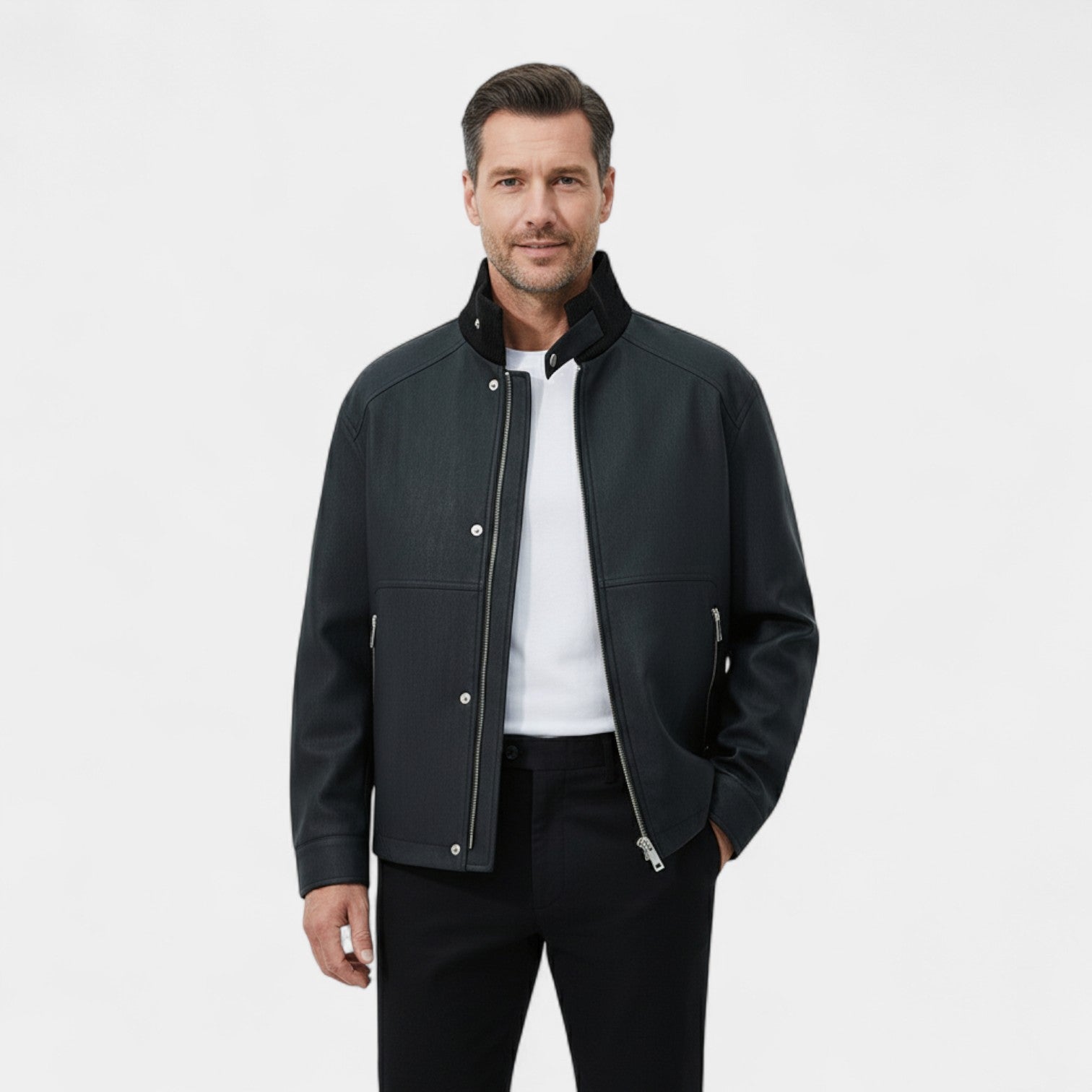 Riche | Manteau homme oversize en cuir PU col polo – élégant, moderne, silhouette raffinée