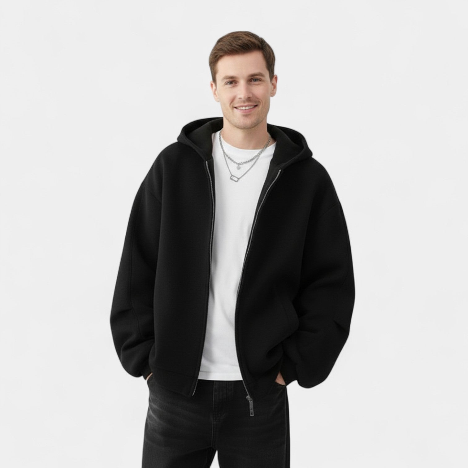 Riche | Cardigan à Capuche Homme – Double Zip Coupe Moderne