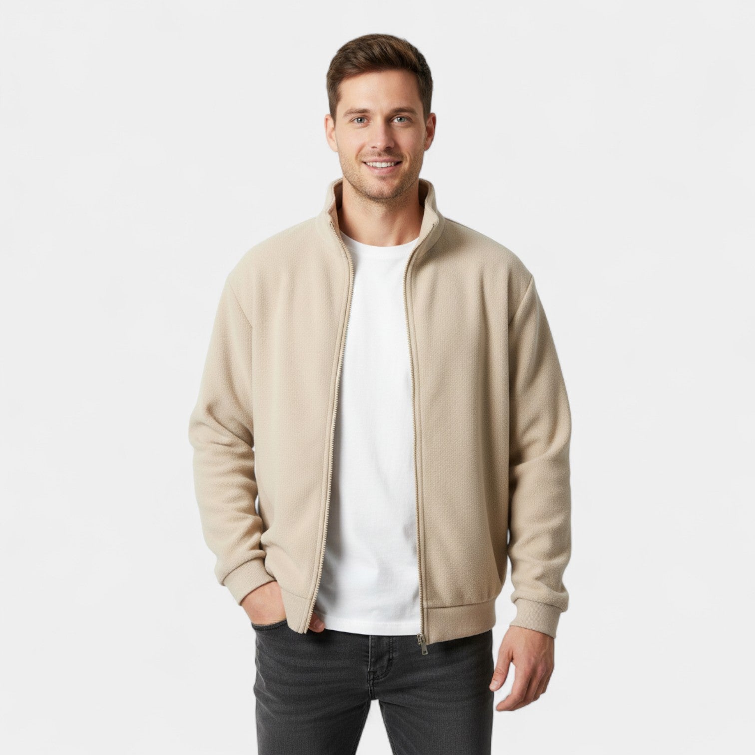 Riche | Cardigan homme en laine zippé col montant – slim, raffiné, maille quotidienne