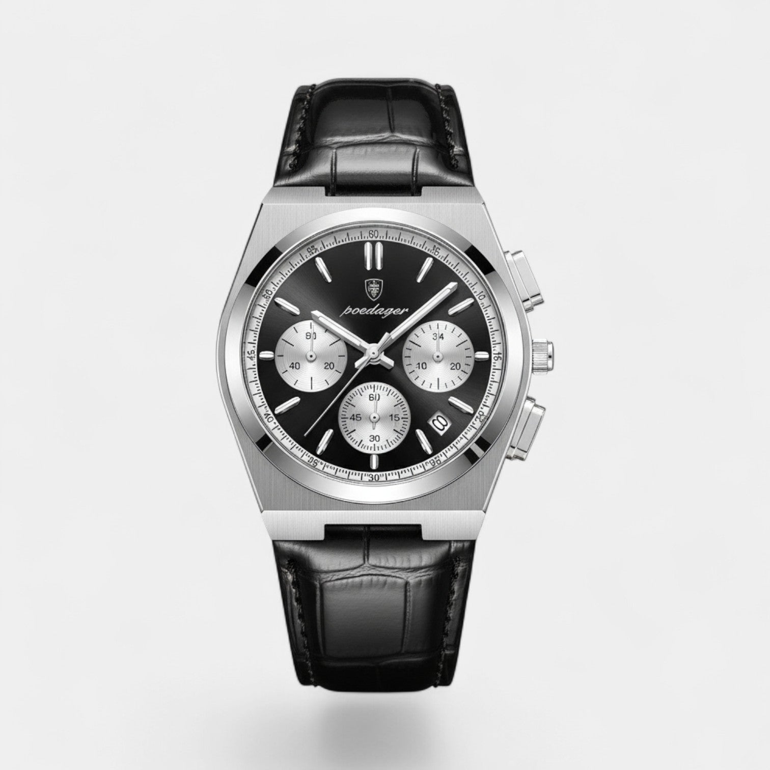 Riche | Montre pour Homme en Cuir Noir – Quartz 41 mm Multi-Fonction