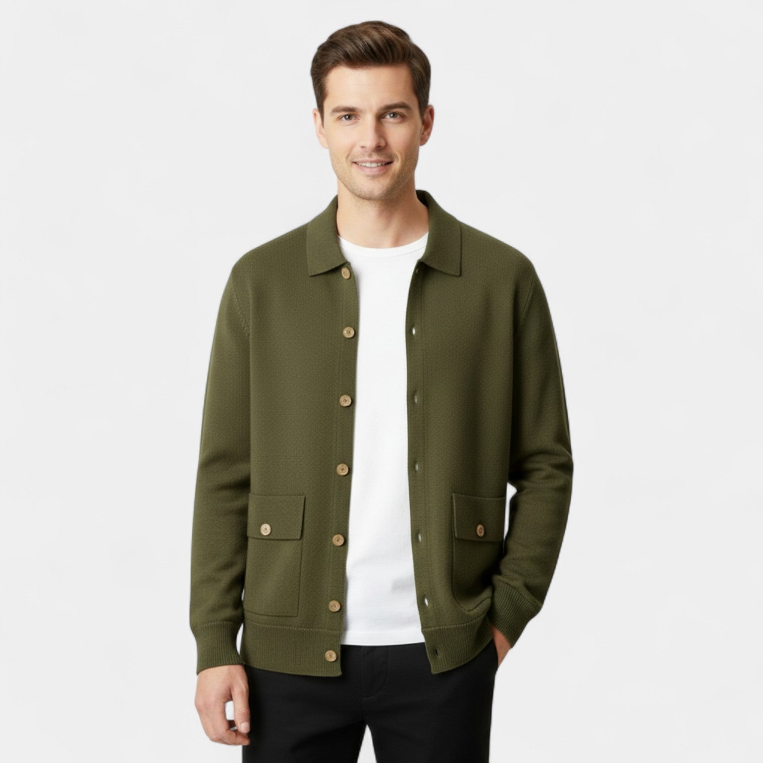 Riche | Cardigan homme en cachemire col polo – maille épaisse, raffiné, luxe intemporel