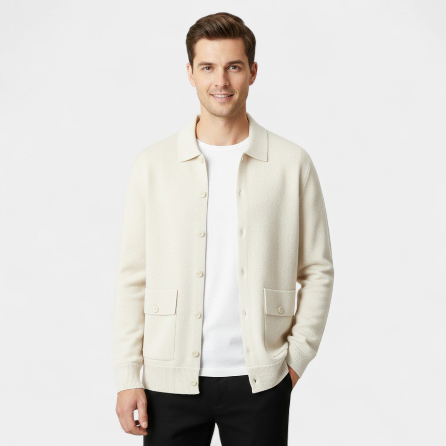 Riche | Cardigan homme en cachemire col polo – maille épaisse, raffiné, luxe intemporel