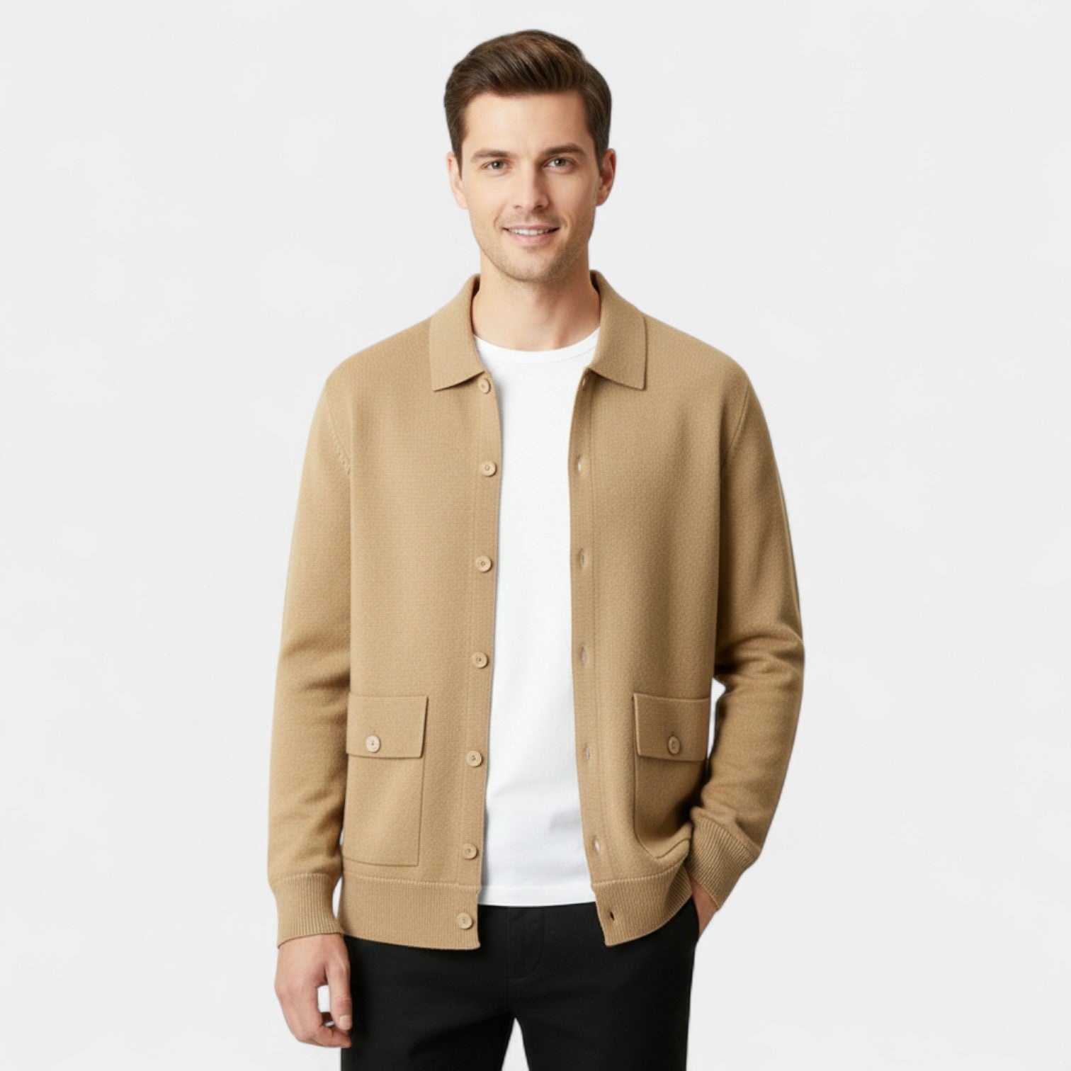 Riche | Cardigan homme en cachemire col polo – maille épaisse, raffiné, luxe intemporel
