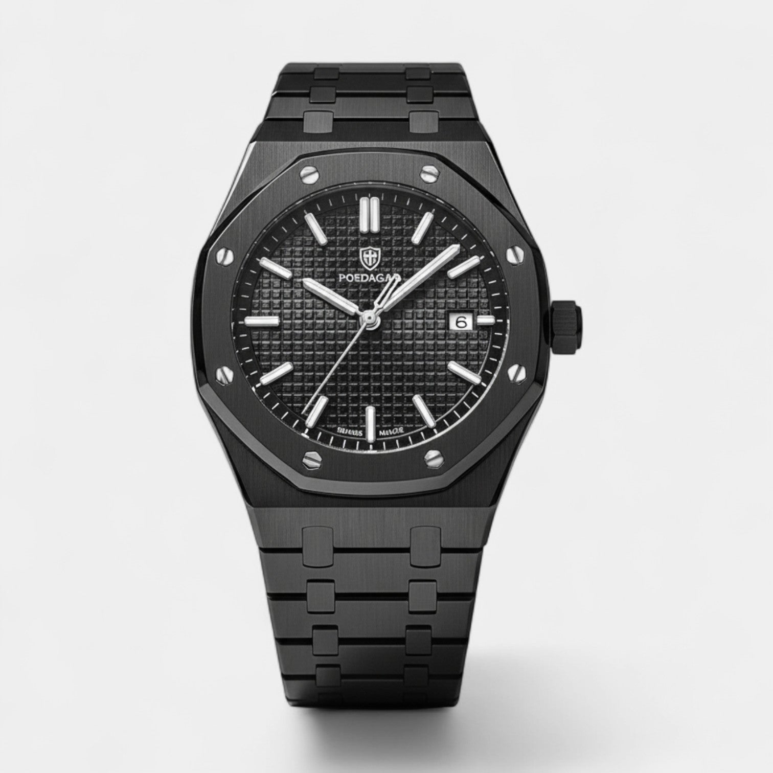 Riche | Montre pour Homme Acier Inoxydable Noire – Quartz Lumineuse et Étanche 42 mm