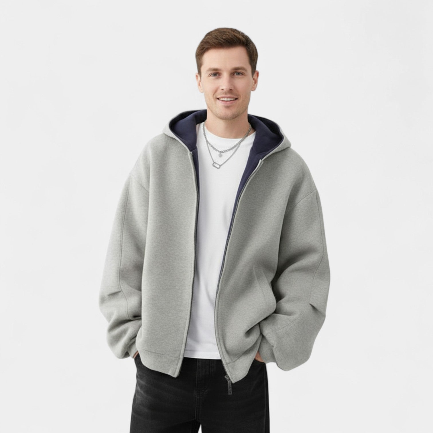 Riche | Cardigan à Capuche Homme – Double Zip Coupe Moderne