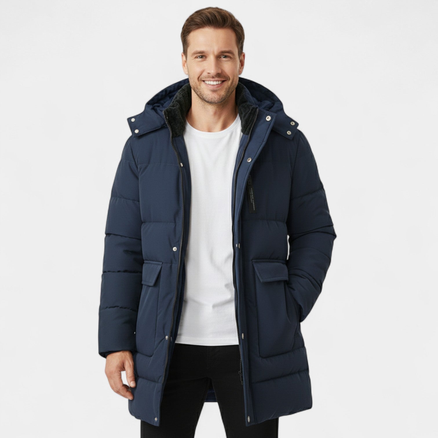 Riche | Manteau long homme en coton doublé polaire