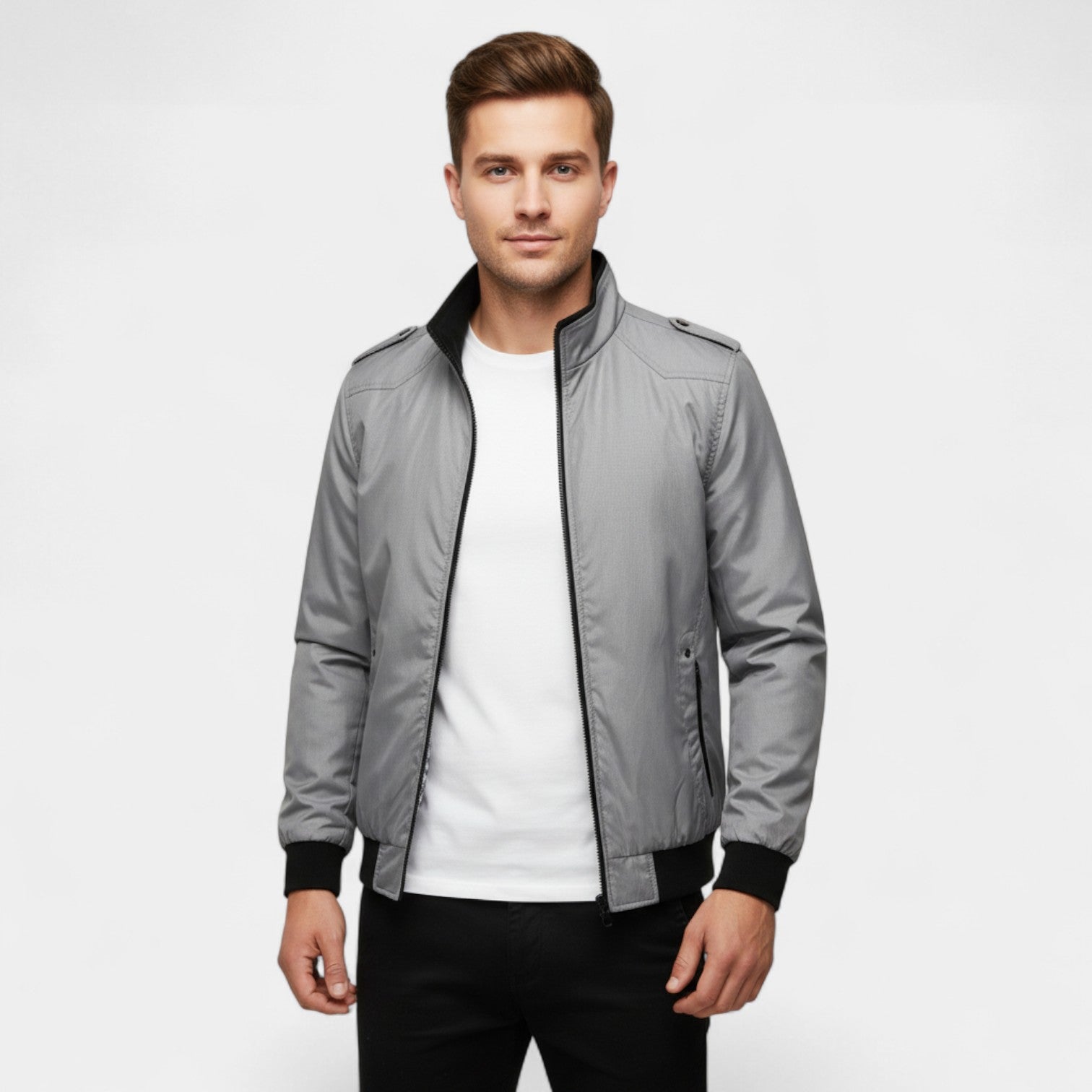 Riche | Veste homme casual couleur unie – coupe slim, raffinée, col montant