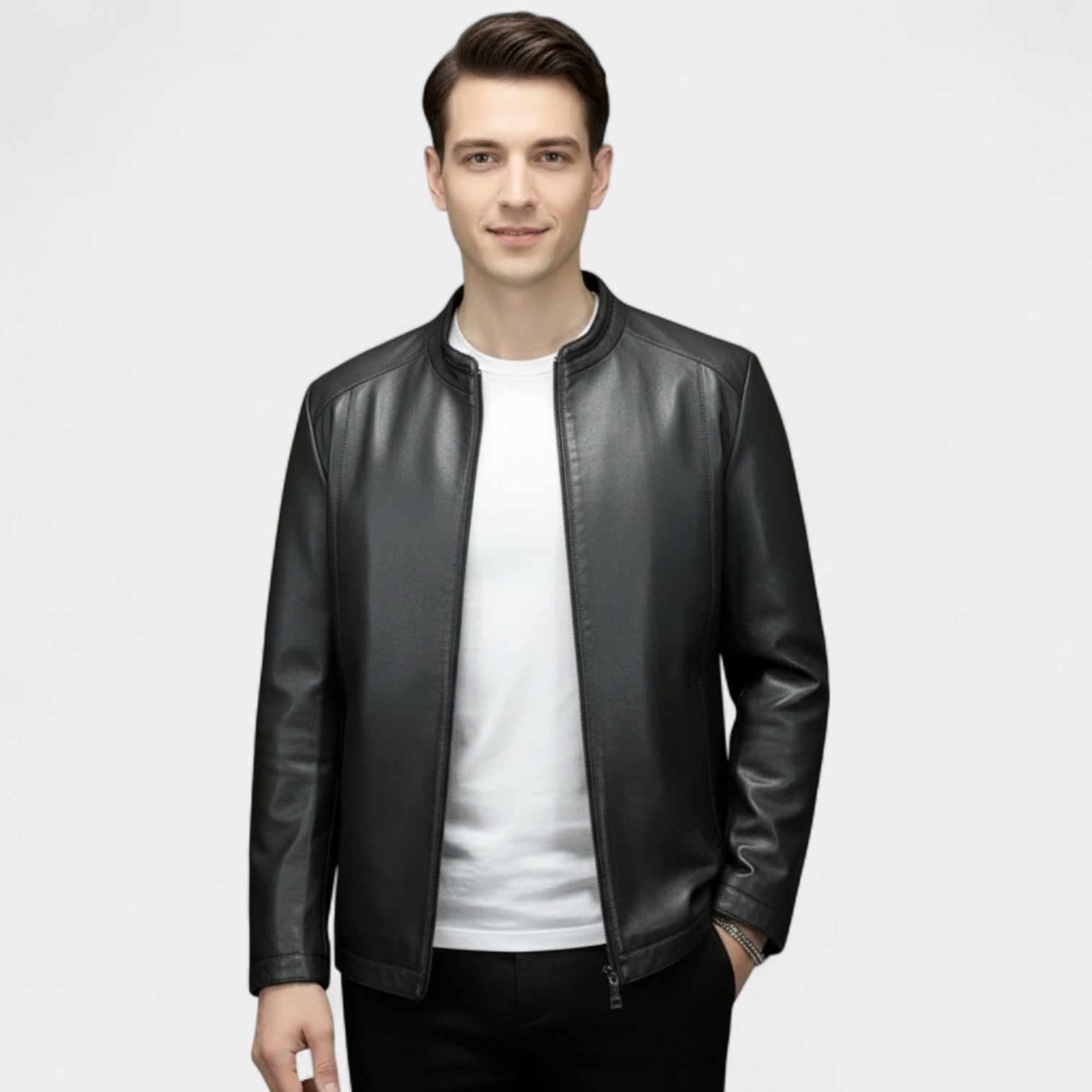 Riche | Blouson Homme en Cuir de Mouton – Doublé Laine Coupe Raffinée