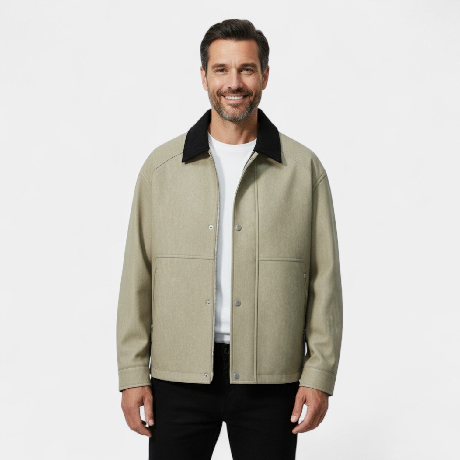 Riche | Manteau homme oversize en cuir PU col polo – élégant, moderne, silhouette raffinée