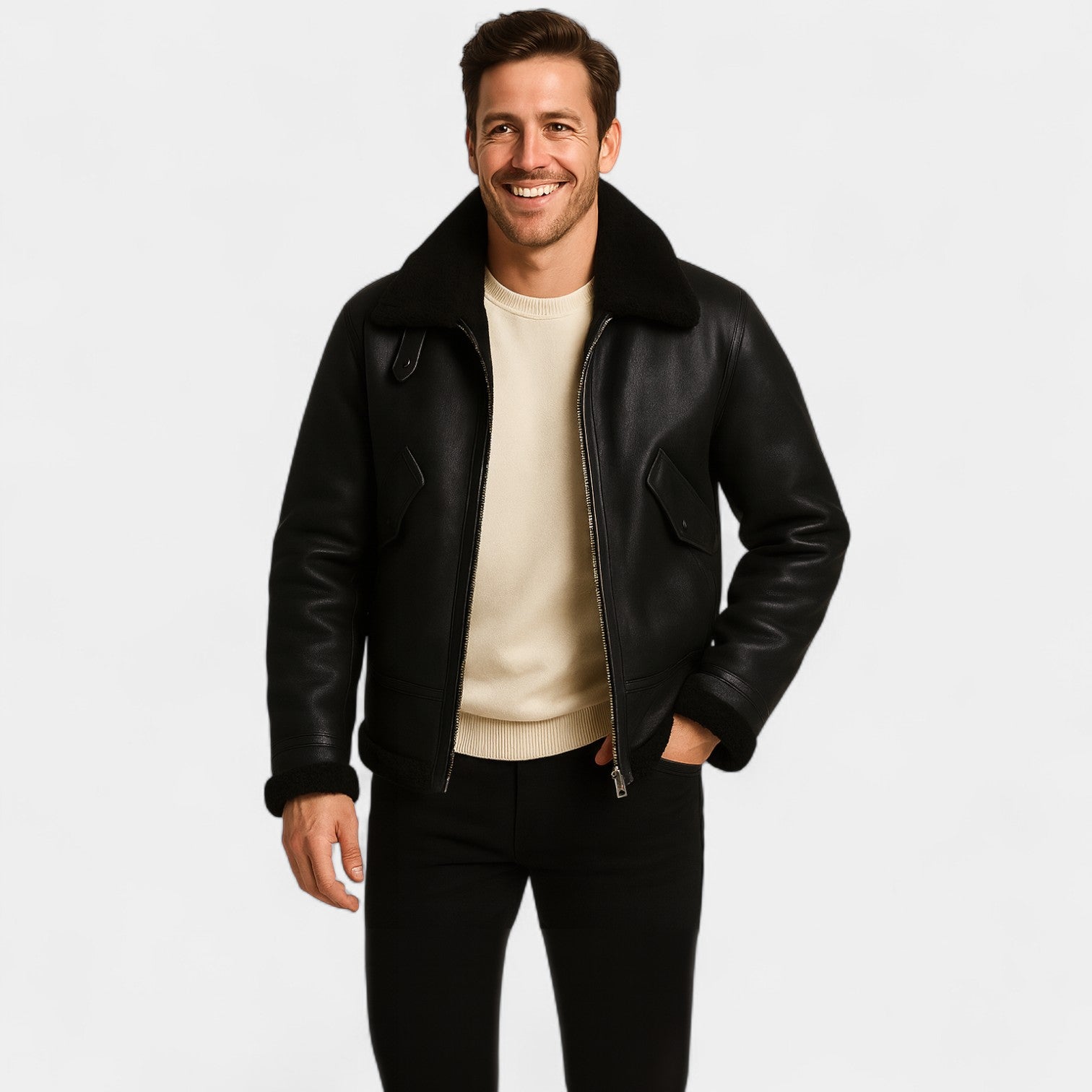 Riche | Veste homme en laine d’agneau doublée polaire simple couche - chaudre, raffinée, silhouette quotidienne