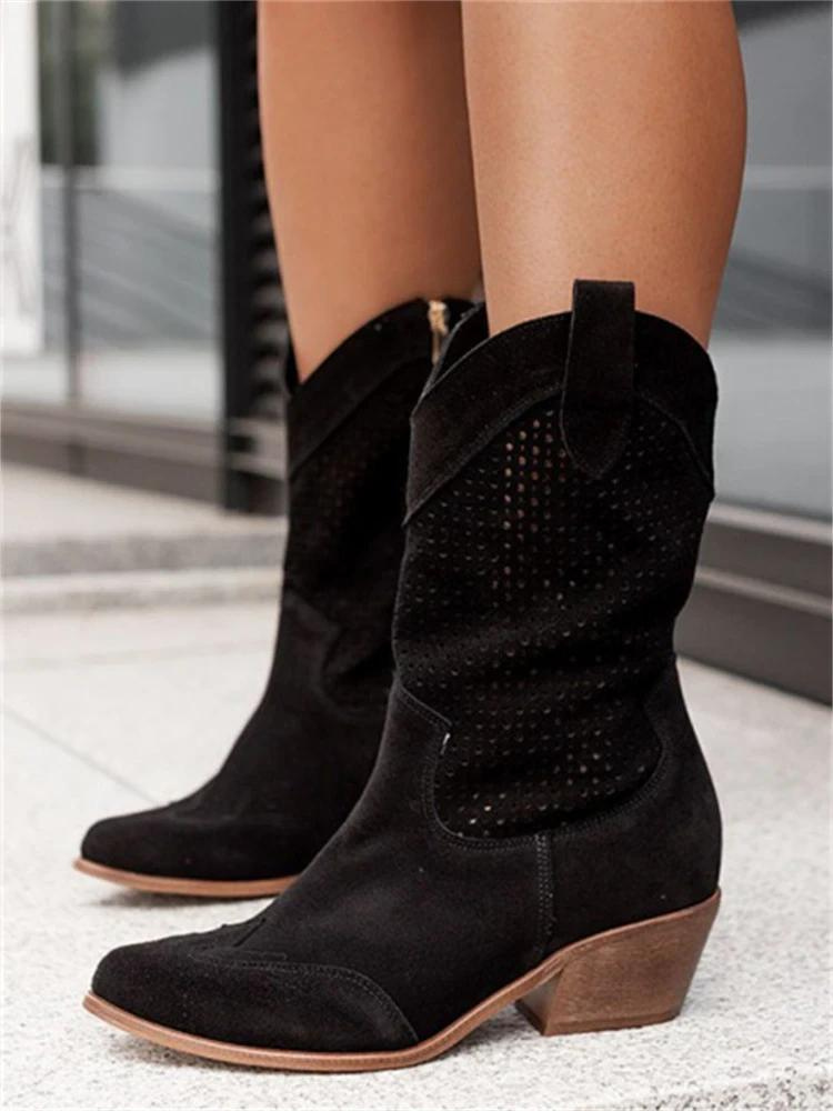 Bottes Cowboy en Daim pour Femme – Talon Moyen Carré