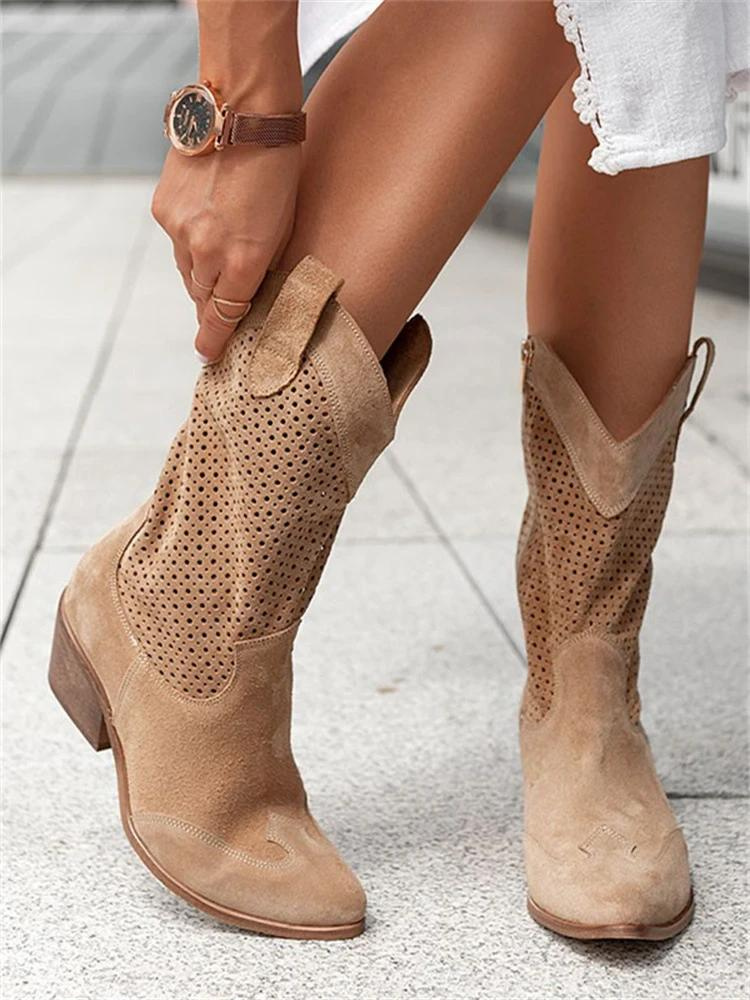 Bottes Cowboy en Daim pour Femme – Talon Moyen Carré