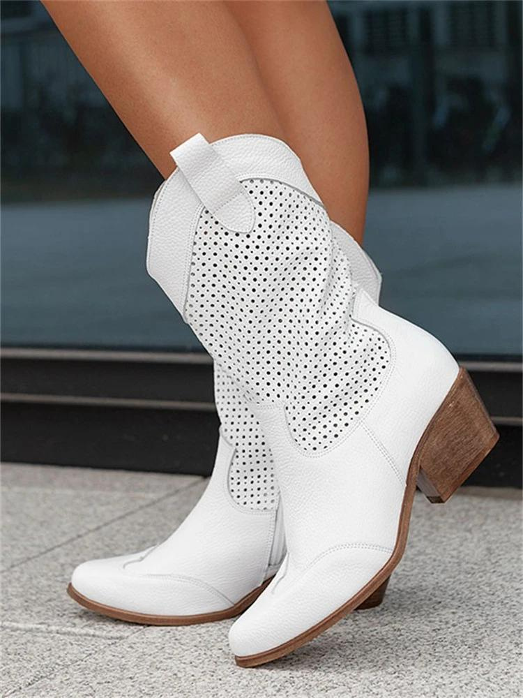 Bottes Cowboy en Daim pour Femme – Talon Moyen Carré