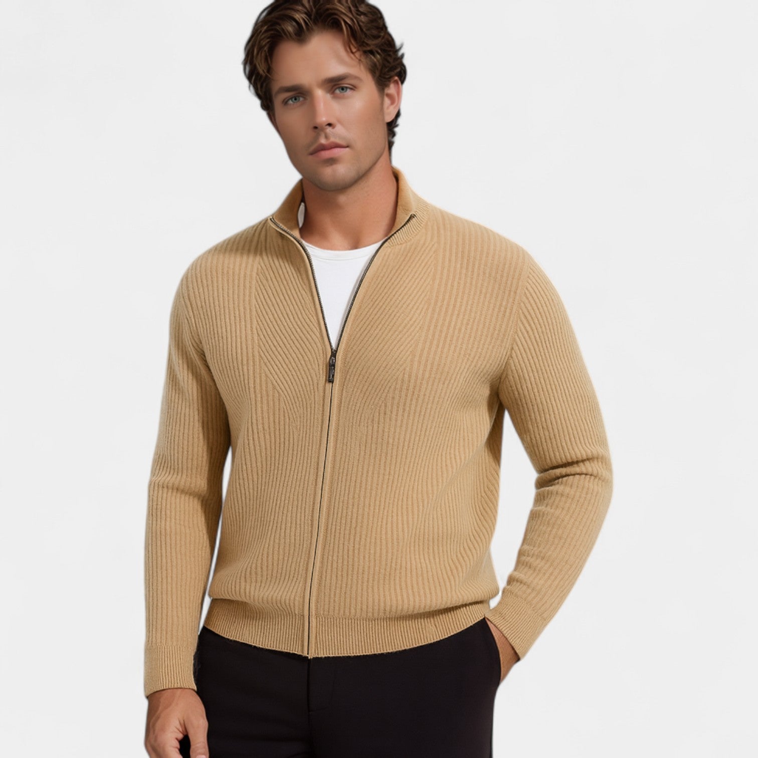 Riche | Cardigan pur cachemire homme – maille épaisse, style décontracté