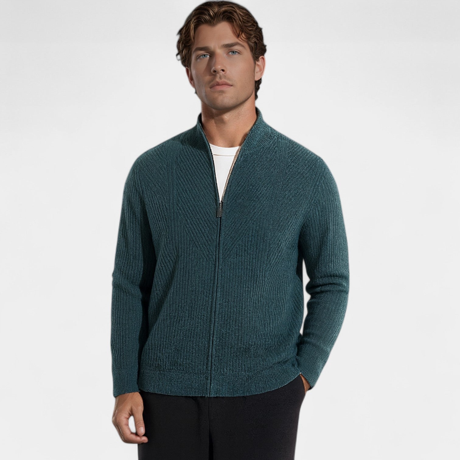 Riche | Cardigan pur cachemire homme – maille épaisse, style décontracté