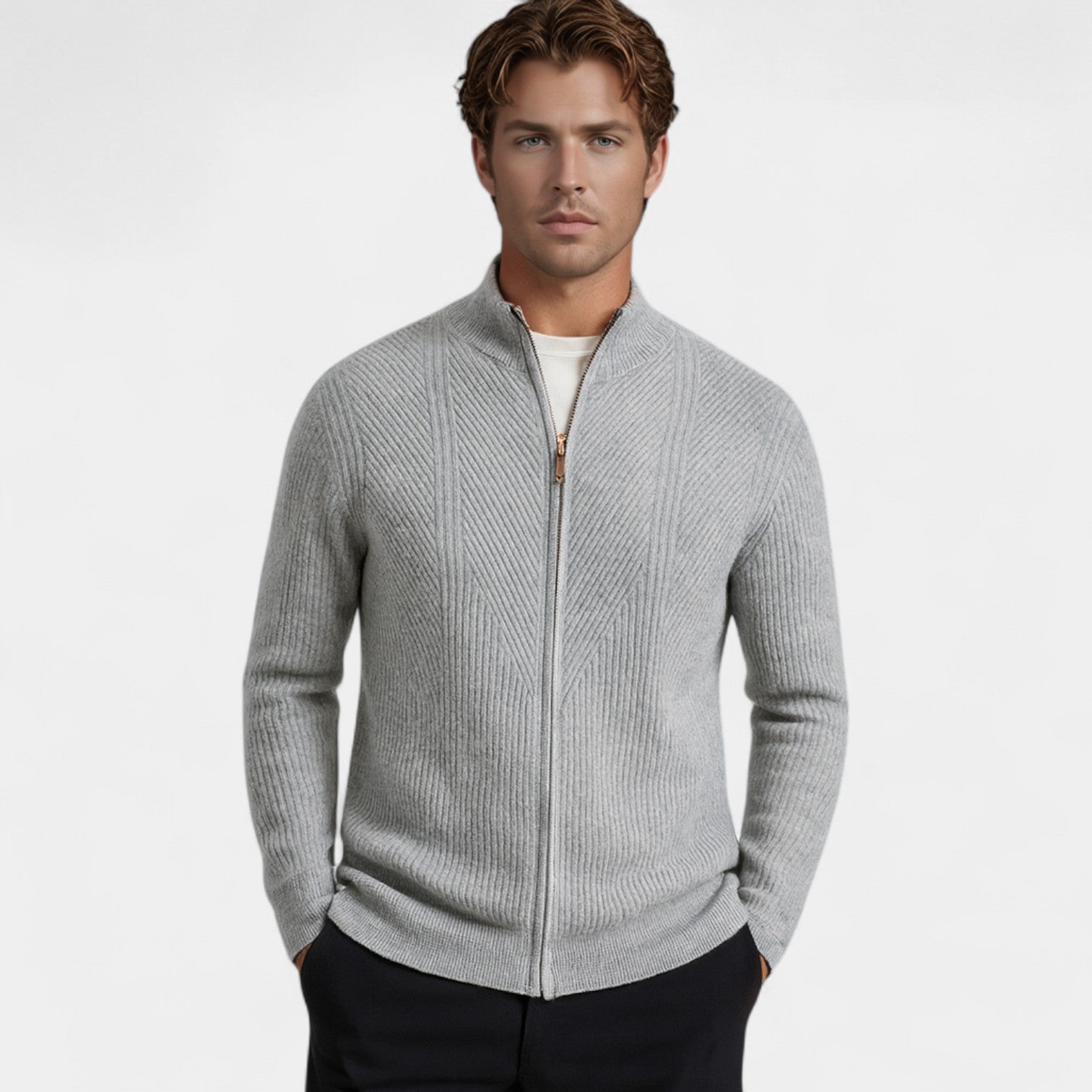 Riche | Cardigan pur cachemire homme – maille épaisse, style décontracté
