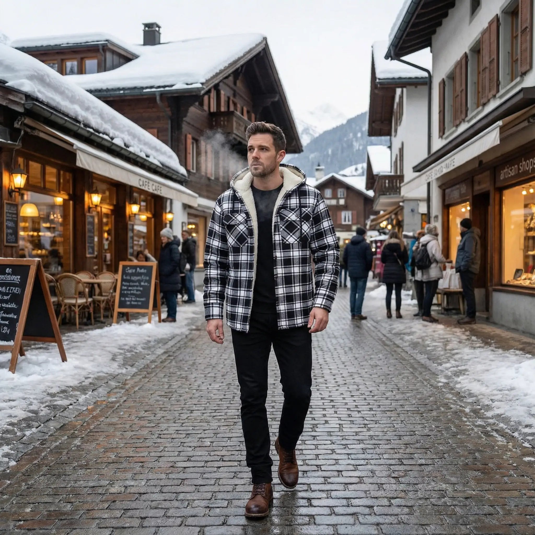 Riche | Manteau bûcheron homme doublé polaire – plaid à capuche classique moderne