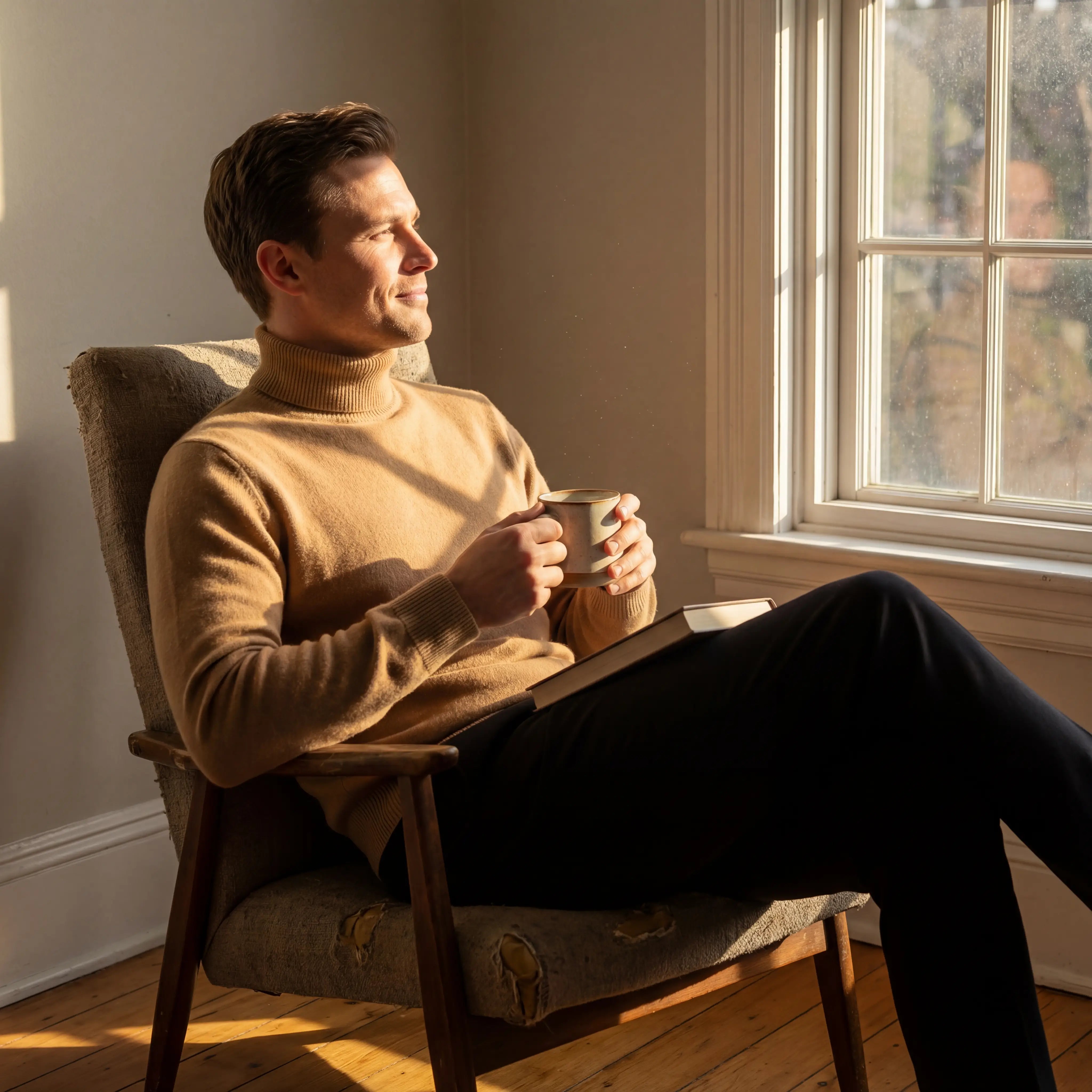 Riche | Pull col roulé homme doublé laine – coupe épaisse velours