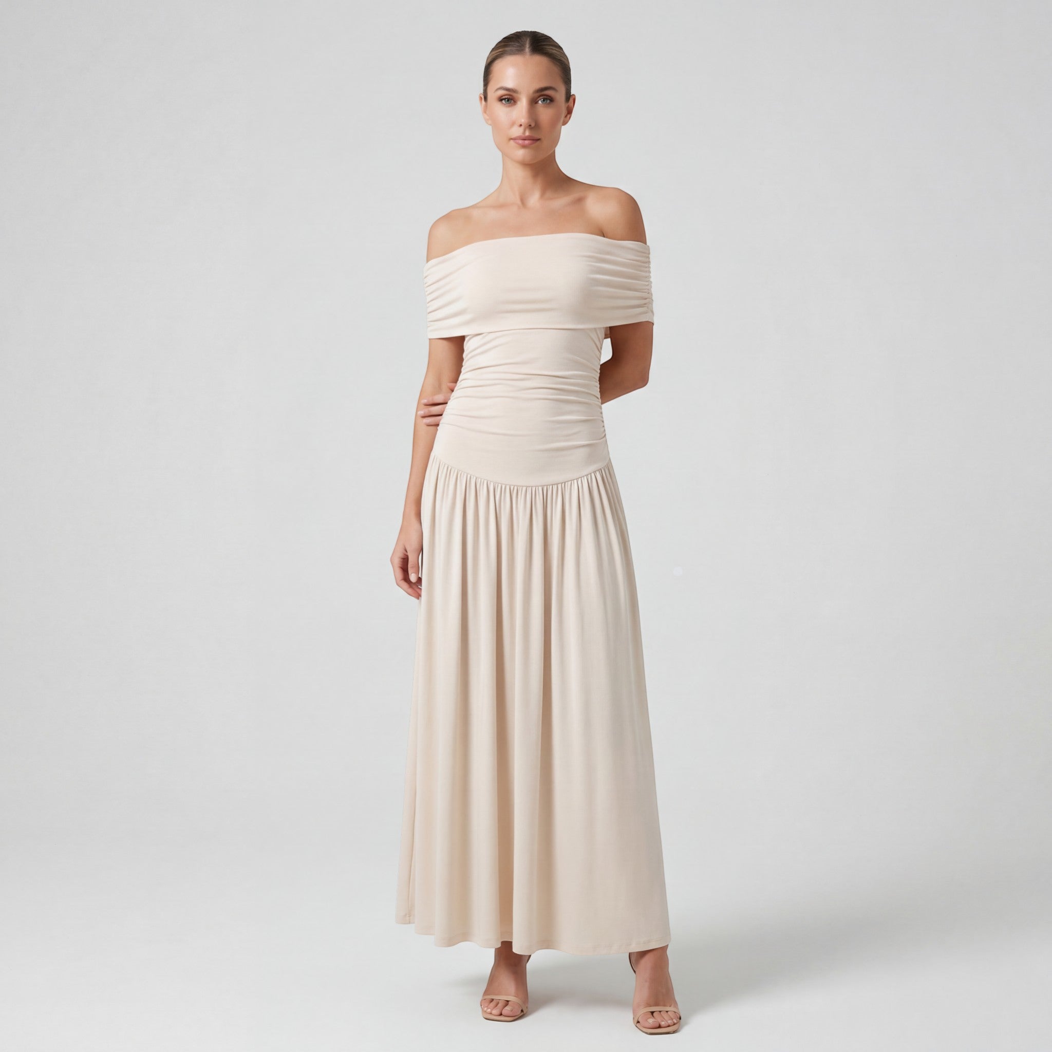 Riche | Robe Longue Femme Plissée à Épaules Dénudées