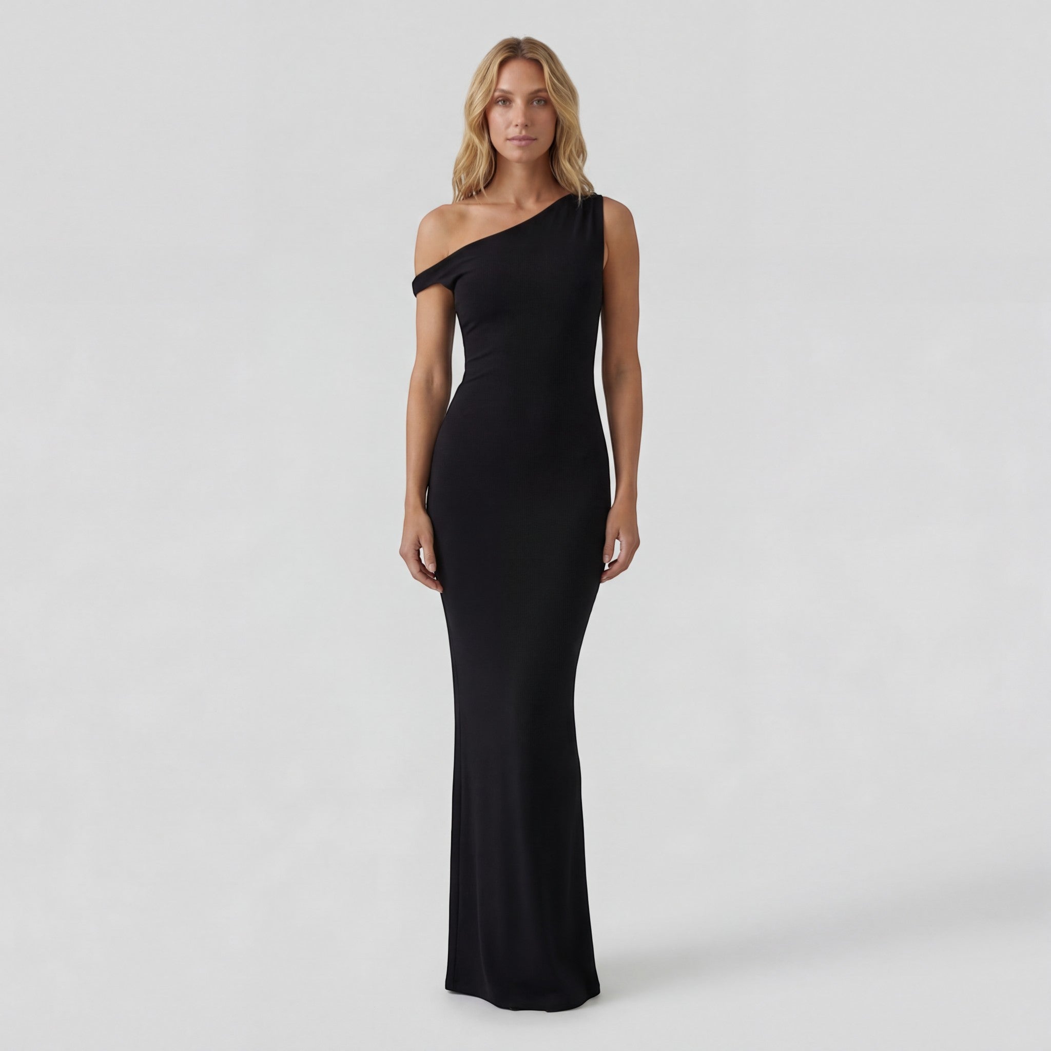 Robe Bodycon Femme One-Shoulder en Maille Extensible – Coupe Maxi Élégante