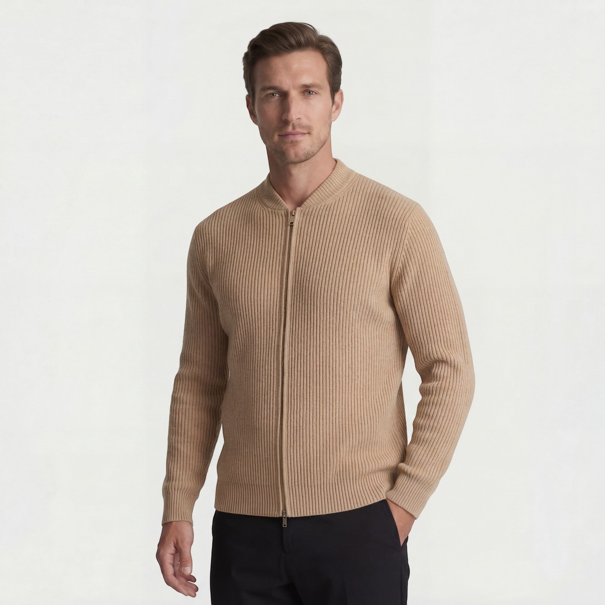 Cardigan til herrer i bomuldsstrikblanding – Afslappet pasform med dobbelt lynlåslukning