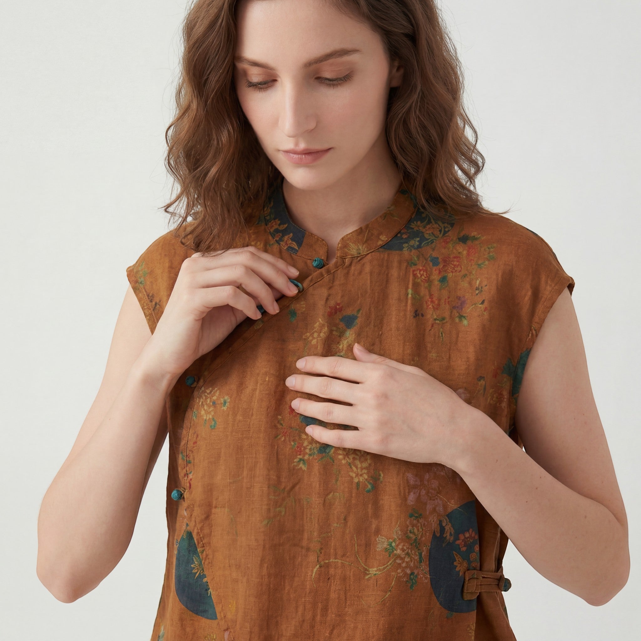 Riche | Blouse Femme Sans Manches en Coton Imprimé Rétro