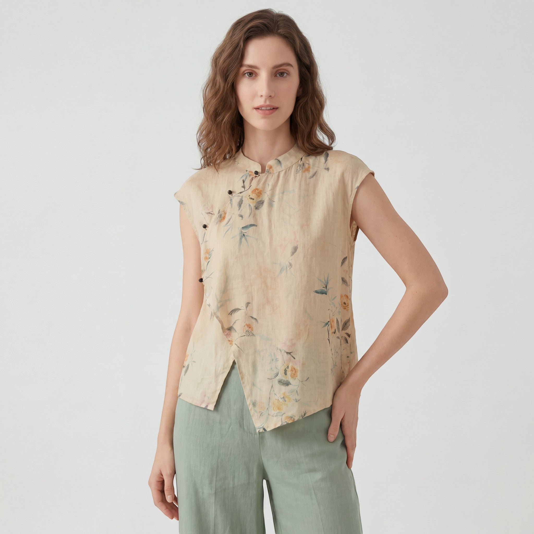 Riche | Blouse Femme Sans Manches en Coton Imprimé Rétro