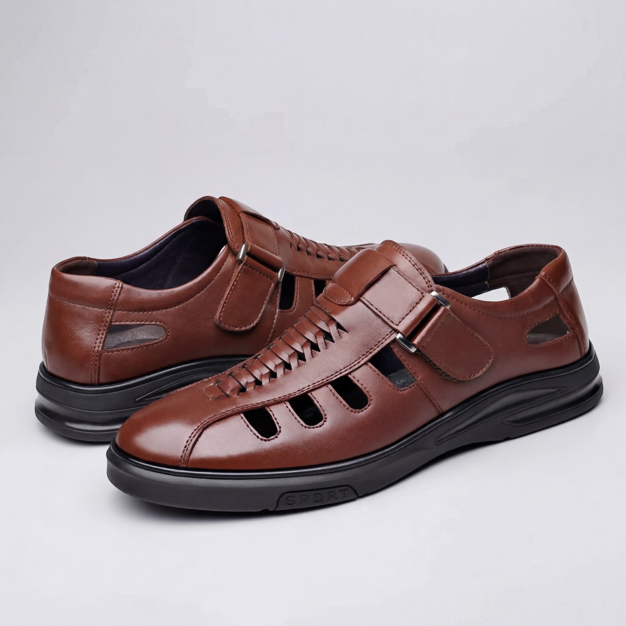 Sandales homme en cuir de vachette fermées – Coupe respirante et maintien