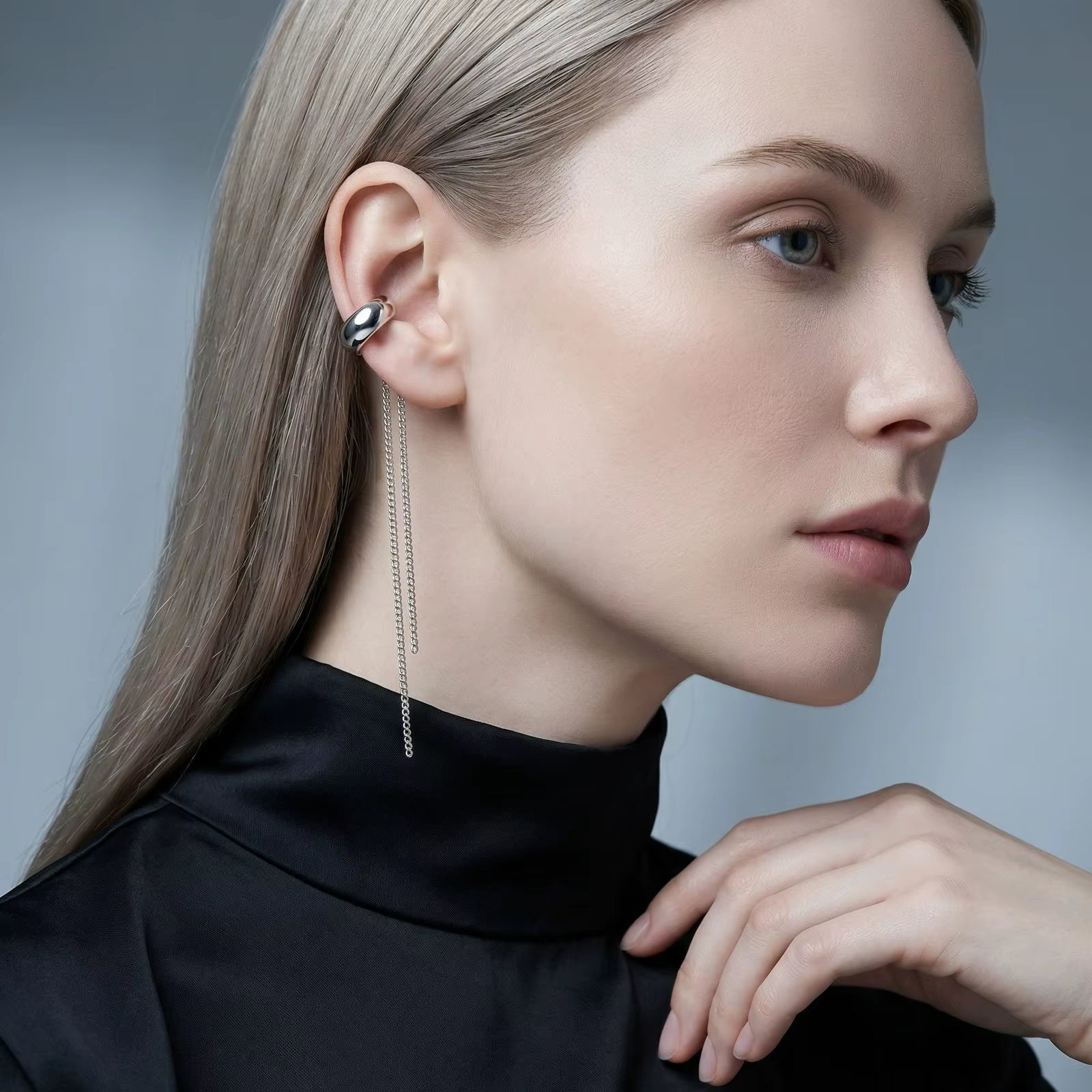 Ear cuff femme en acier inoxydable à pampilles – Longue chute statement