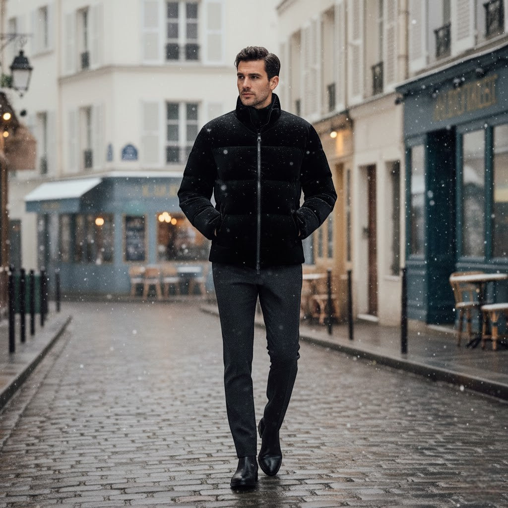 Riche | Veste Homme en Velours – Doudoune Matelassée à Col Montant