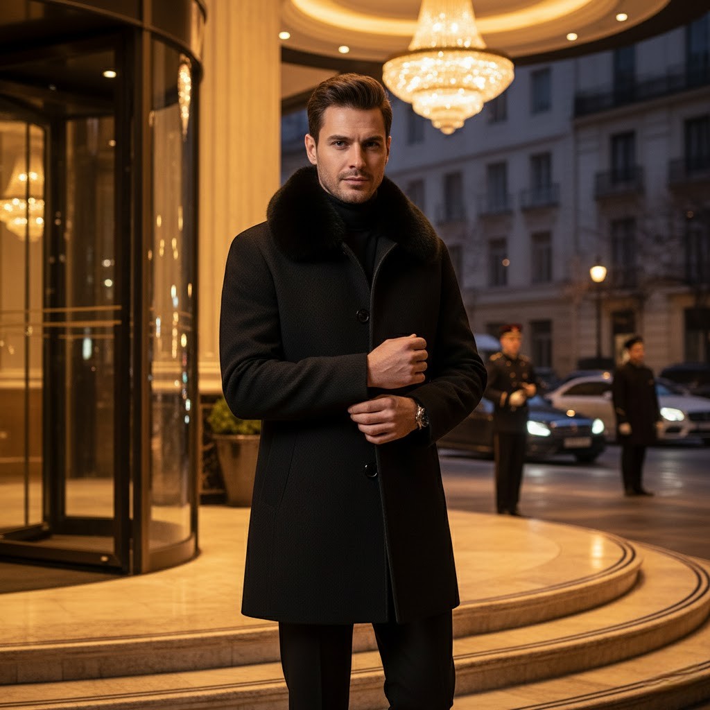 Riche | Manteau trench en laine homme col en fourrure