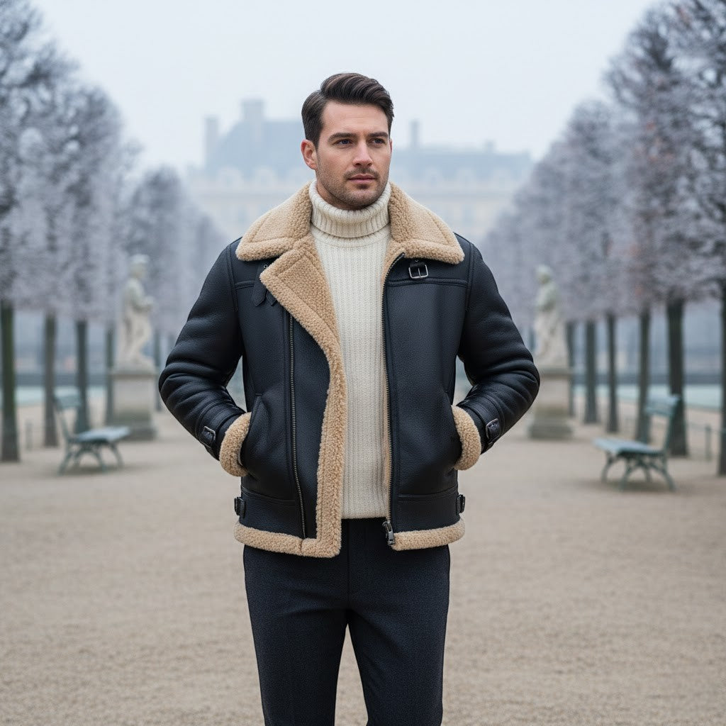 Riche | Veste Militaire Homme – Manteau à Col en Fourrure Doublé